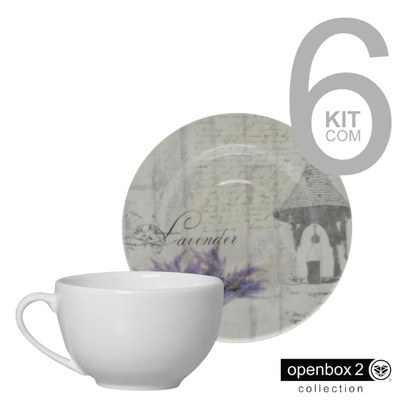 Jogo C/ 6 Xicaras Cha C/ Pires Lavender