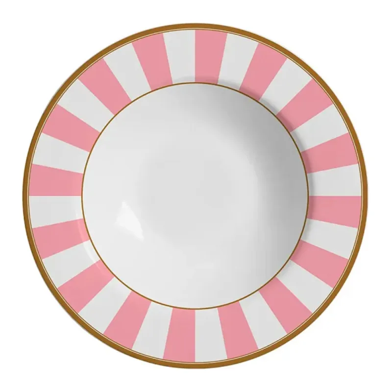 Prato Fundo Alleanza Cerâmica Stripe Rosa - Alleanza