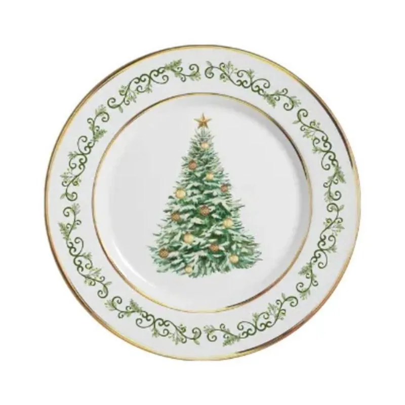Kit 6 prato natalino sobremesa classic christmas filete ouro
