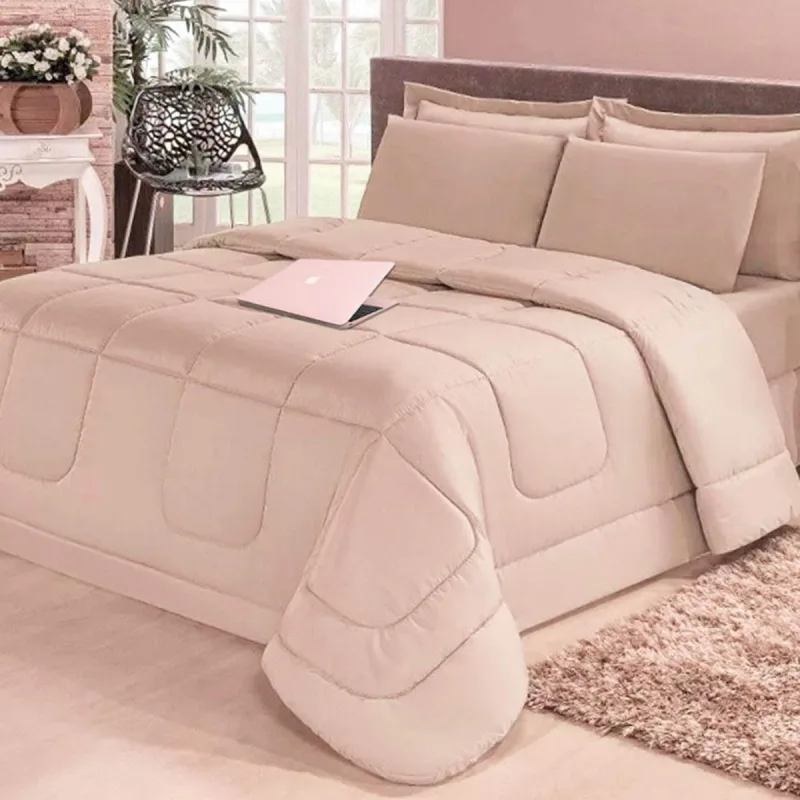 Kit 6 peças: Edredom Dupla Face Premium Luxo Casa Dona Casal Queen Bege - Casa Dona - Cama, Mesa E Banho