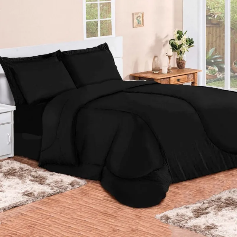 Kit com 6 peças Edredom Soft Casa Dona Casal Preto
