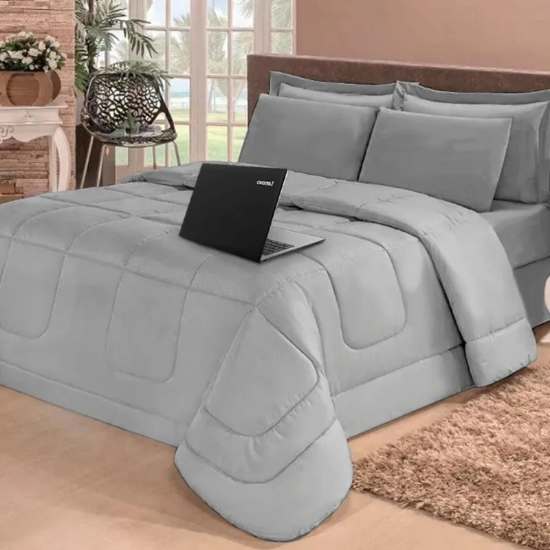 Kit 6 pças Jogo de Cama Afável Microfibra Casa Dona Original Cinza