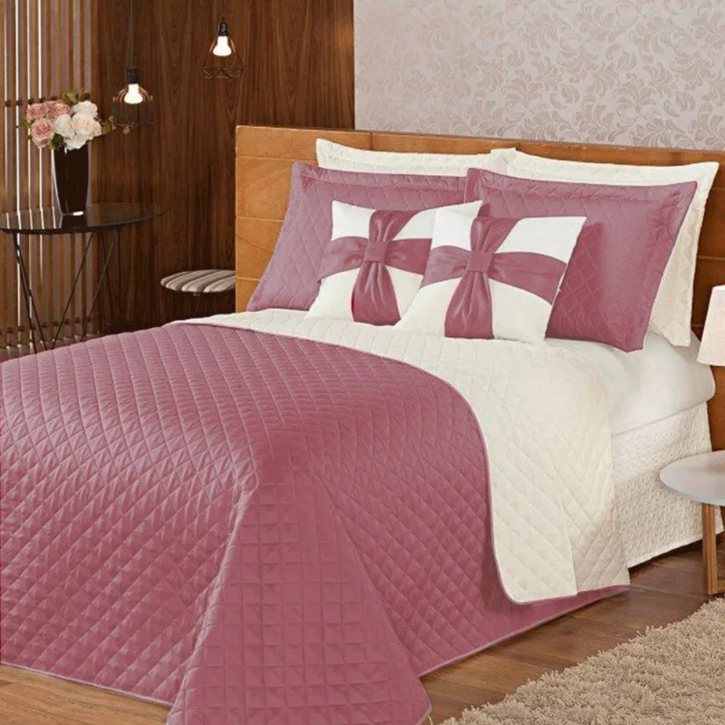Colcha com Cobre Leito Essencial Dupla Face Casal Queen 7 Peças Rosê Moda Casa Dona