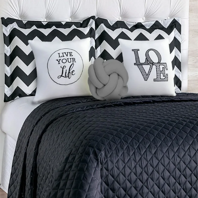 Kit de Cama Colcha Seu Lar Casal 8 Peças Cinza Moderno Casa Dona