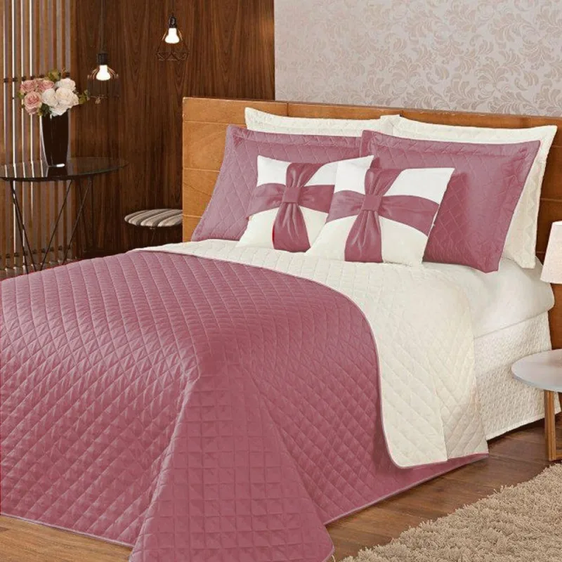 Colcha com Cobre Leito Alta levidade Casal Queen 7 Peças Rosê Bala Casa Dona - Não Disponível - Cama, Mesa E Banho