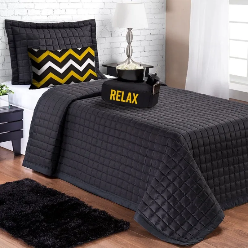 Colcha de Cama + Cobre Leito Zelo Solteiro 6 Peças Amarelo Vivo Casa Dona