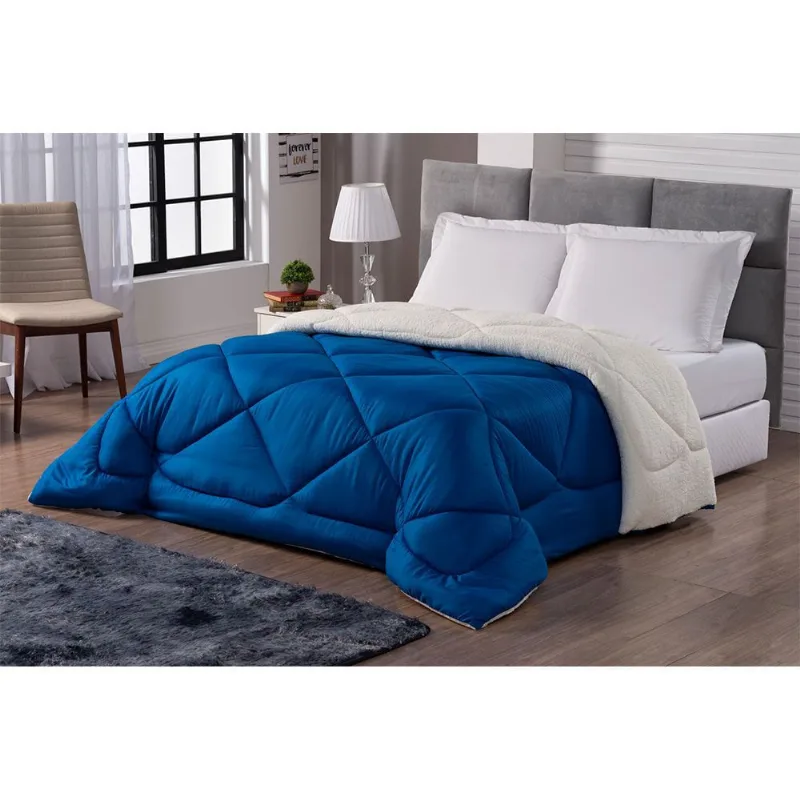 Cobertor Sherpa Sweet Dupla Face Tamanho Queen Azul e Palha Casa Dona