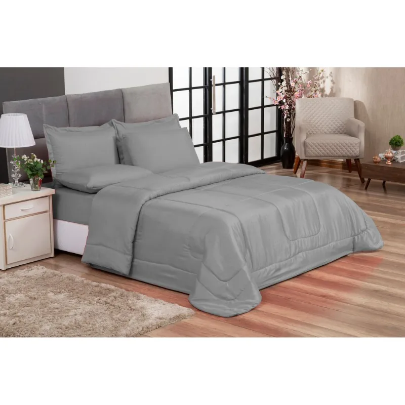 Jogo de Cama Primor Queen Kit 6 Pçs Cinza Casa Dona