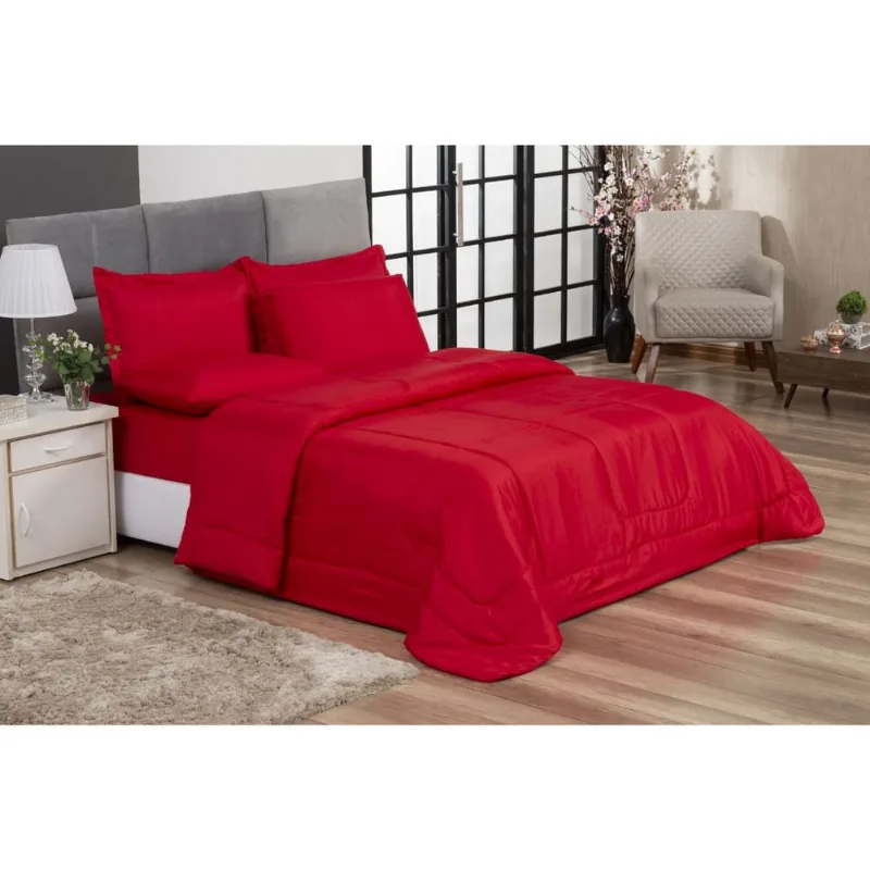Cobre Leito Quality Dupla Face Queen 240x210cm Vermelho Casa Dona