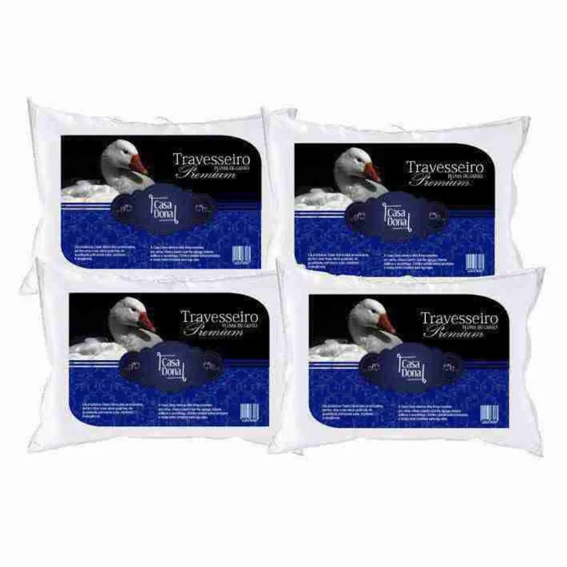 Kit 4 Travesseiros Plumas de Ganso Percal 200 Fios Antimofo e Antialérgico 50 x 70cm Casa Dona