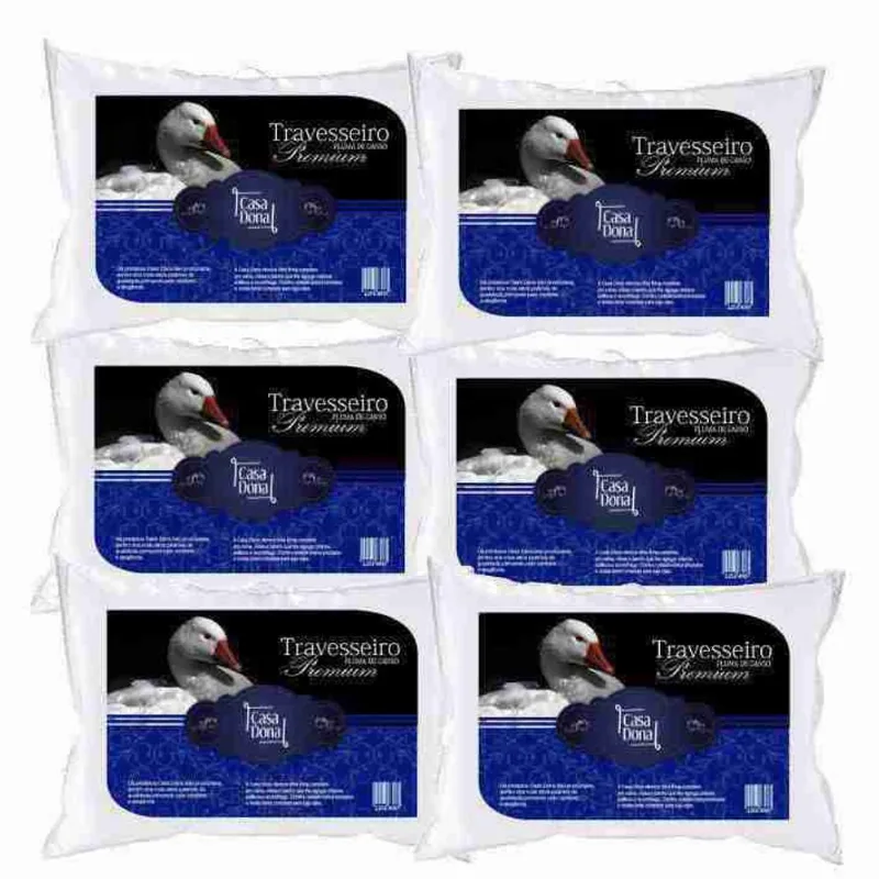 Kit 6 Travesseiro Plumas de Ganso Percal 200 Fios Antimofo 50 x 70cm Casa Dona