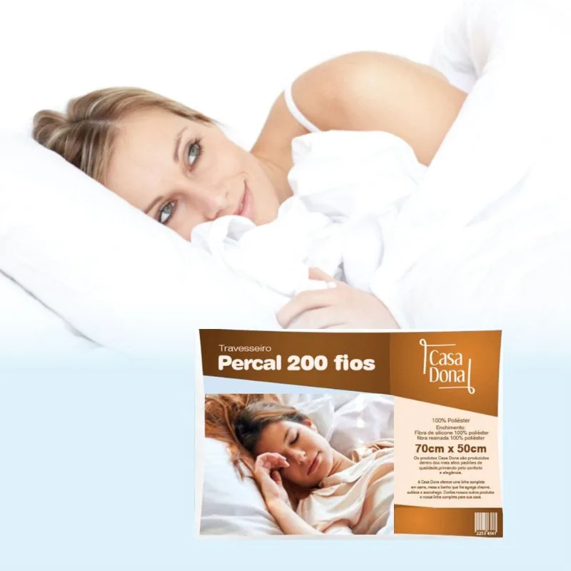 Travesseiro 100% Algodão Percal 200 Fios Fibra Siliconizada Antialérgico 70 x 50cm Casa dona