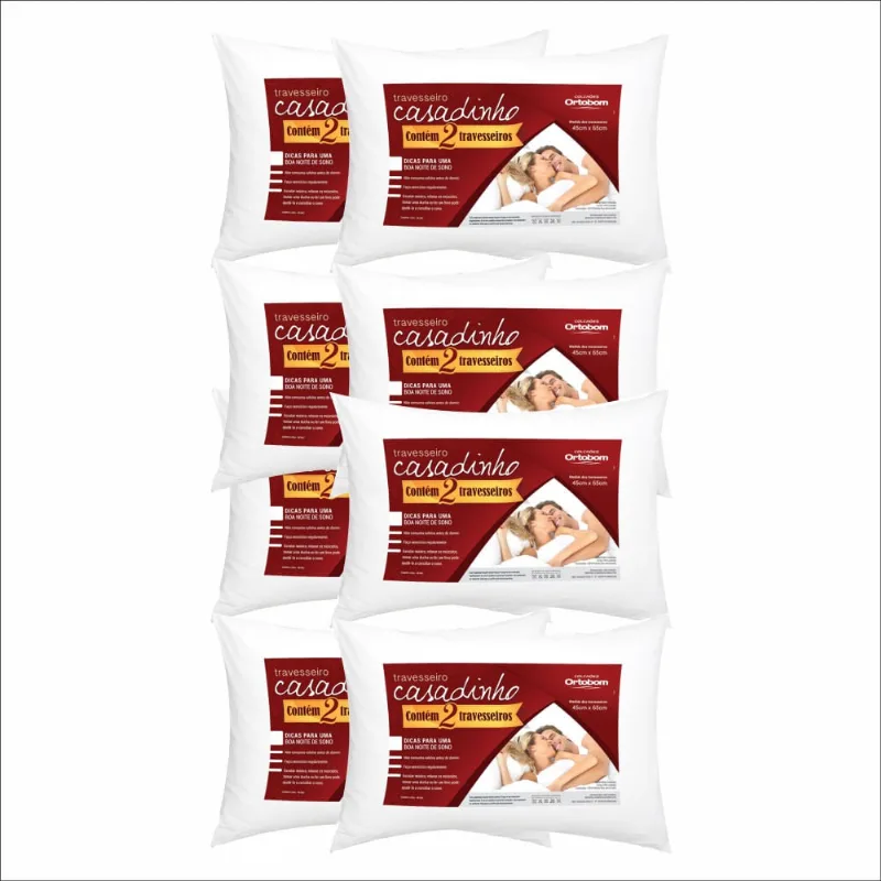 Kit 8 Travesseiros Ortobom Casadinho Fibra Siliconizada e Espuma Siliconada 65 x 45cm
