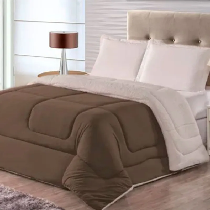 Kit 3 Pçs Coberdrom Felpudo Casal + 2 Porta Travesseiros Dupla Face 2 x 2,2 m Marrom Casa Dona