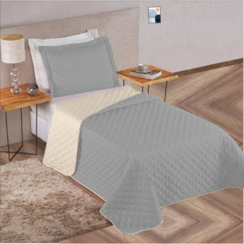 Cobre Leito Solteiro Dupla Face 2,2 x 1,6 Metros aconchego Porta Travesseiro Prata Casa Dona