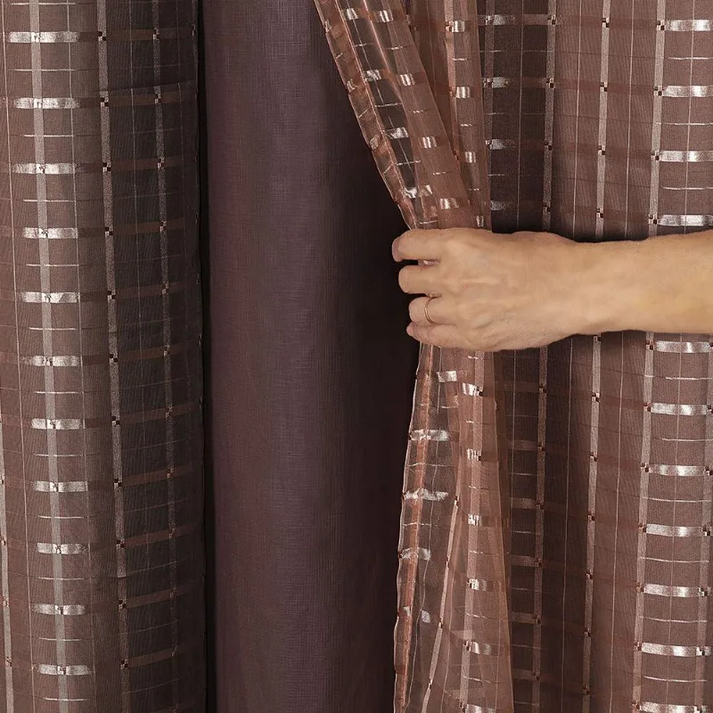 Cortina Blackout C-voil Xadrez 2,00m X 1,40m Marrom