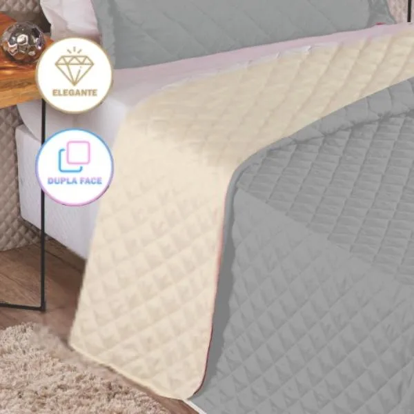 Cobre Leito Aconchego Dupla Face Solteiro Prata 2,20 X 1,60 Metros com Porta Travesseiro Casa Dona