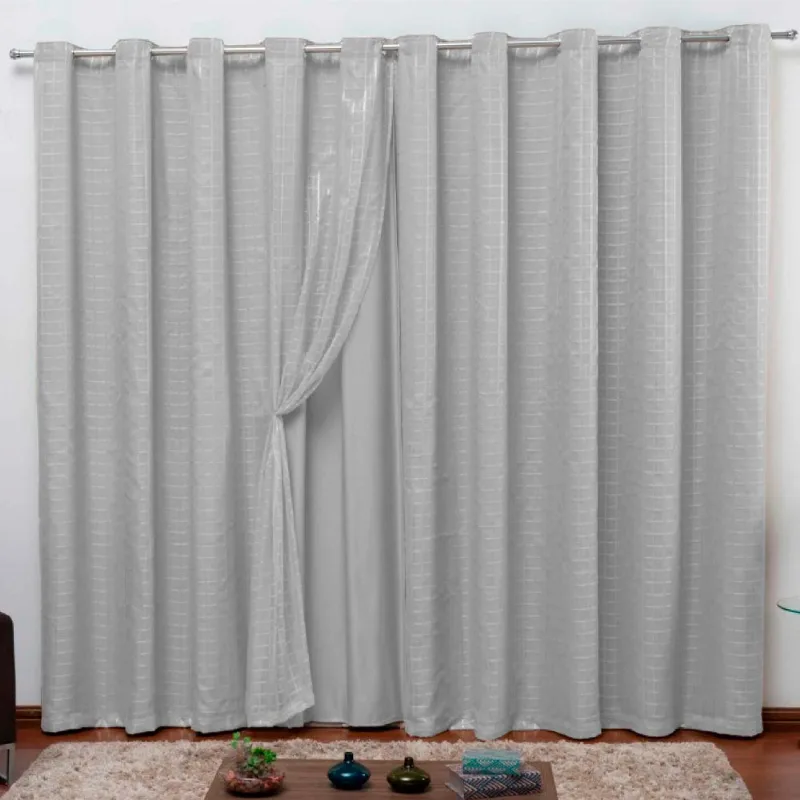Cortina Blackout Pvc com Voil Tecido Xadrez 2,00 M X 1,40 M em 4 Opções de Cores - Casa Dona