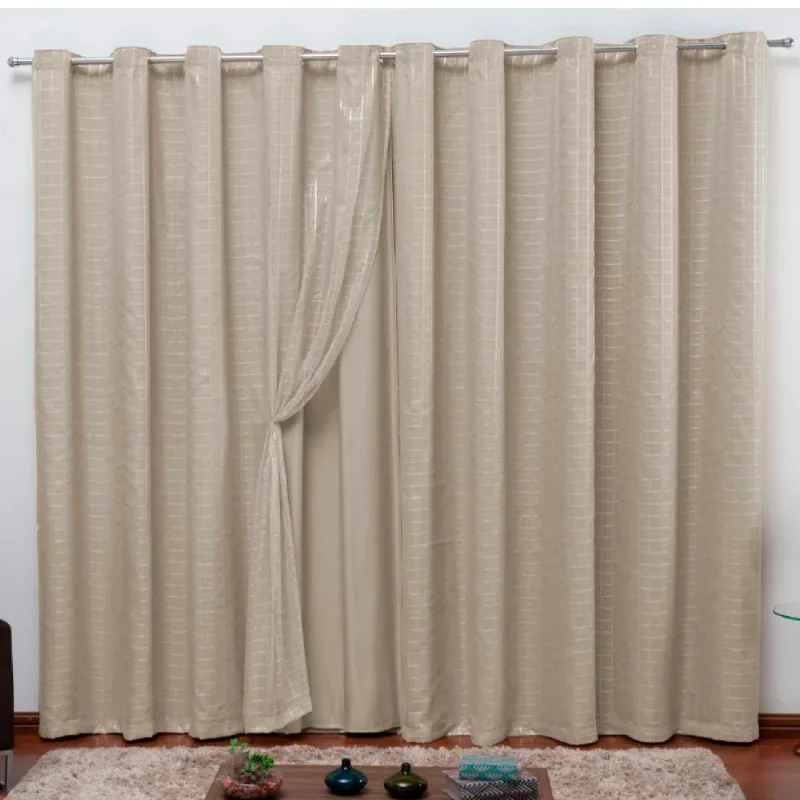 Cortina Blackout Pvc com Voil Tecido Xadrez 2,00 M X 1,40 M em 4 Opções de Cores - Casa Dona