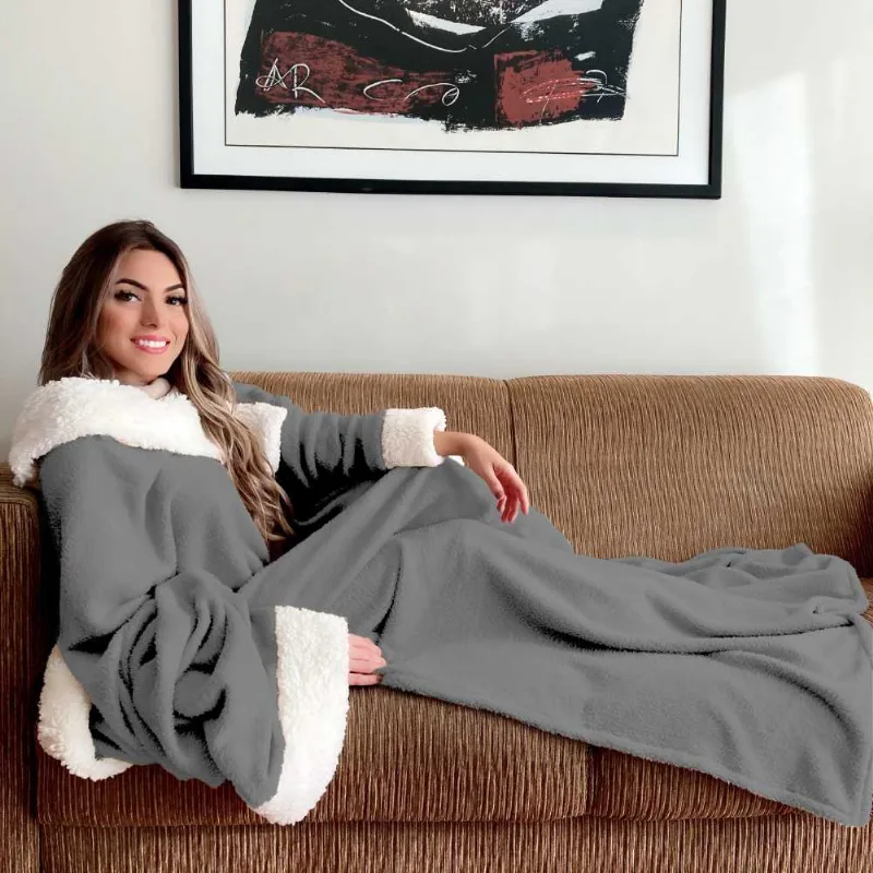 Cobertor Com Manga Sherpa Quentinho Casa Dona