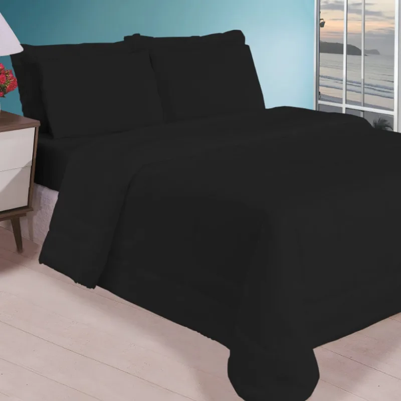 Kit 6 Pçs Aconchego Dupla Face Casal Queen Preto
