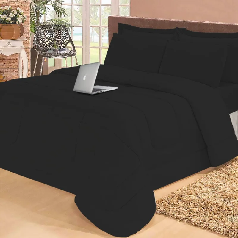 Kit 6 Pçs Aconchego Dupla Face Casal Queen Preto