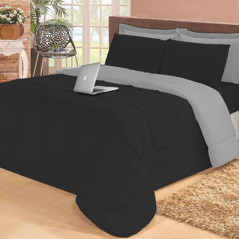 Kit 6 Pcs Aconchego Casal Queen Preta E Cinza