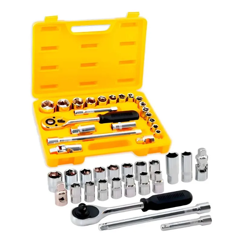 Jogo de Soquetes Sextavado 1/2" 10 a 32mm Titanium 22 Peças com Maleta Jogo