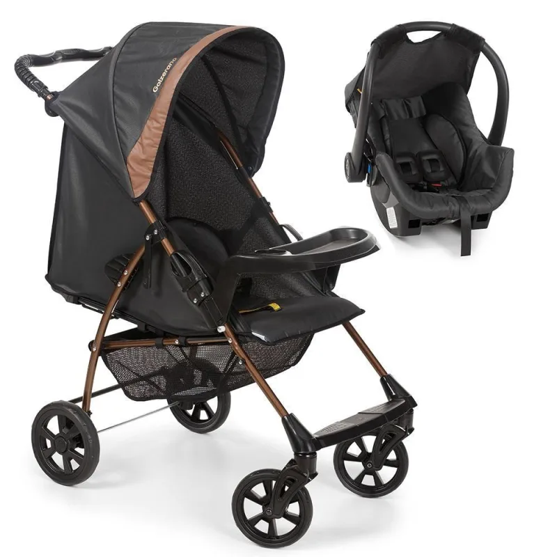 Travel System Galzerano Carrinho De Bebê Romano 1039 Com Bebê Conforto Cocoon Slim Preto E Cobre - Galzerano