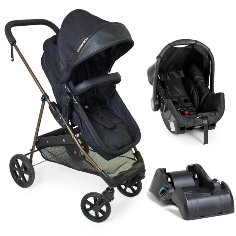 Carrinho de Bebê com Bebê Conforto e Base Napoli 1447ptc Dobrável Preto-Cobre Galzerano - galzerano