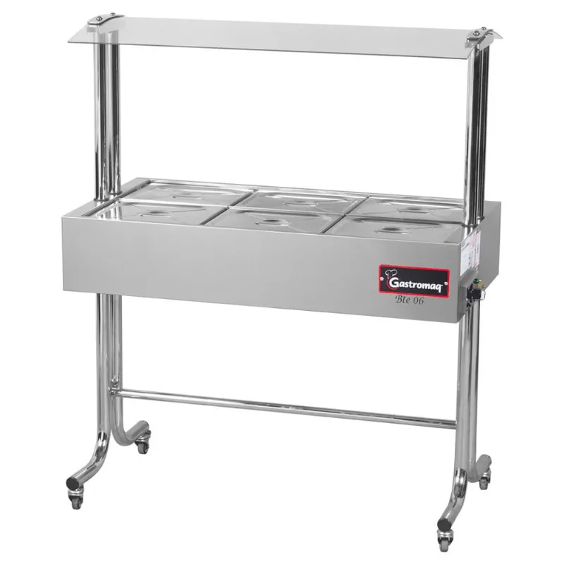 Buffet Aquecido Gastromaq Cromado 6 Cubas Tampa Inox Cobertura Vidro 127V bte 6 st G2 cr iv