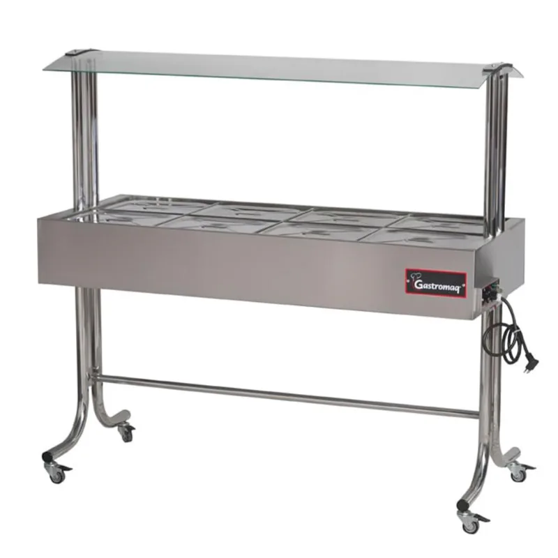 Buffet Aquecido Gastromaq Cromado 8 Cubas Tampa Inox Cobertura Vidro 127V bte 8 st G2 cr iv