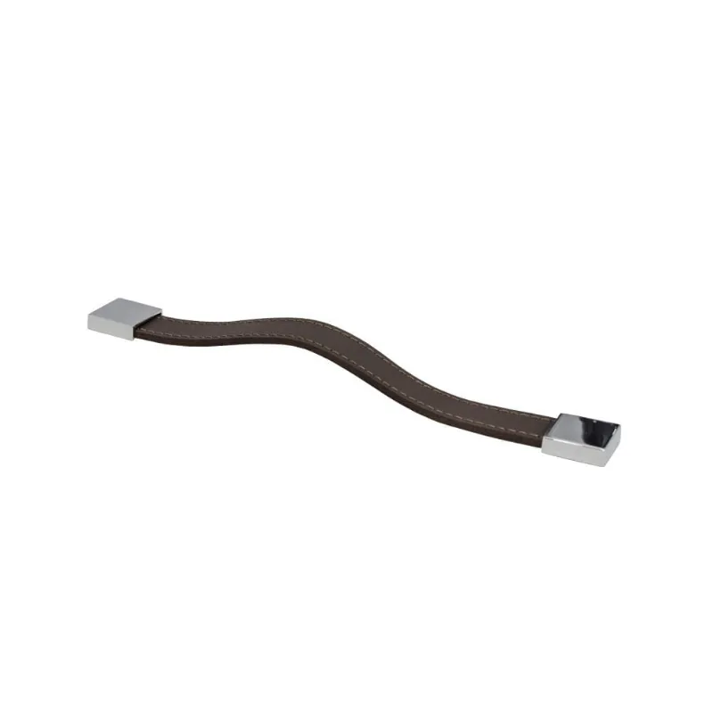 Puxador Post de Couro Marrom e Cromado 192 mm 2885 Linha Etnic Torralba