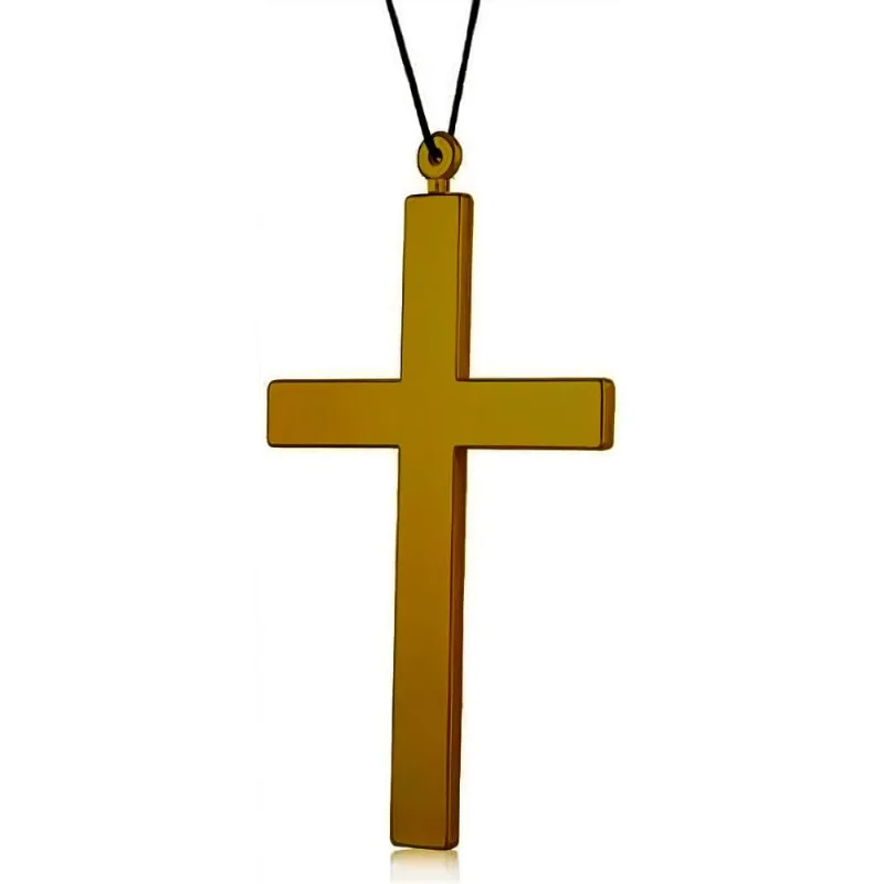 Cruz Halloween Dourada Colar pra Fantasia de Padre ou Freira Dourado