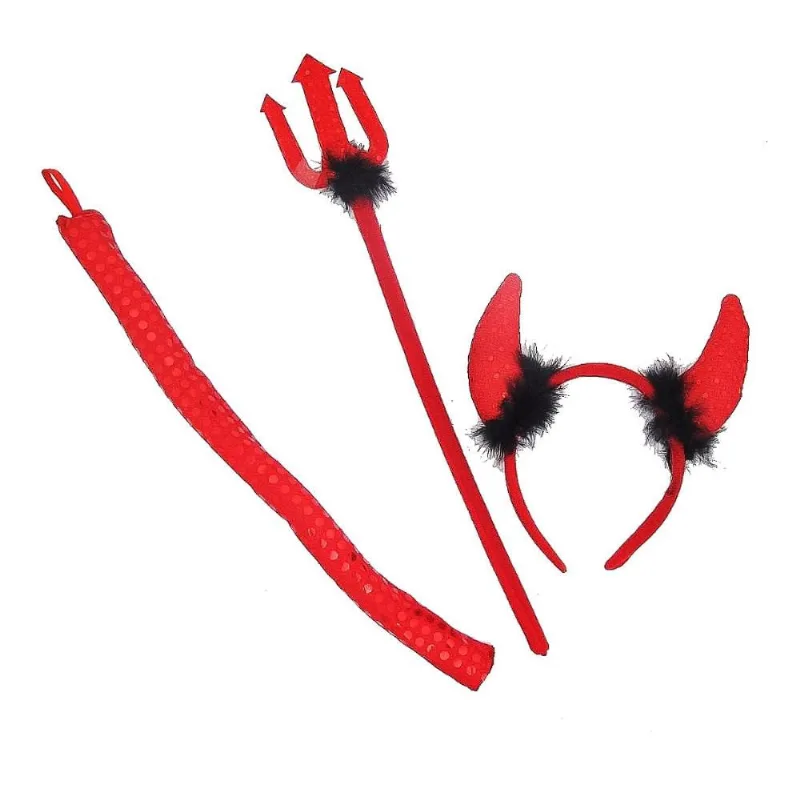 Fantasia Diabinha Feminina Kit Com Chifre Rabinho e Tridente
