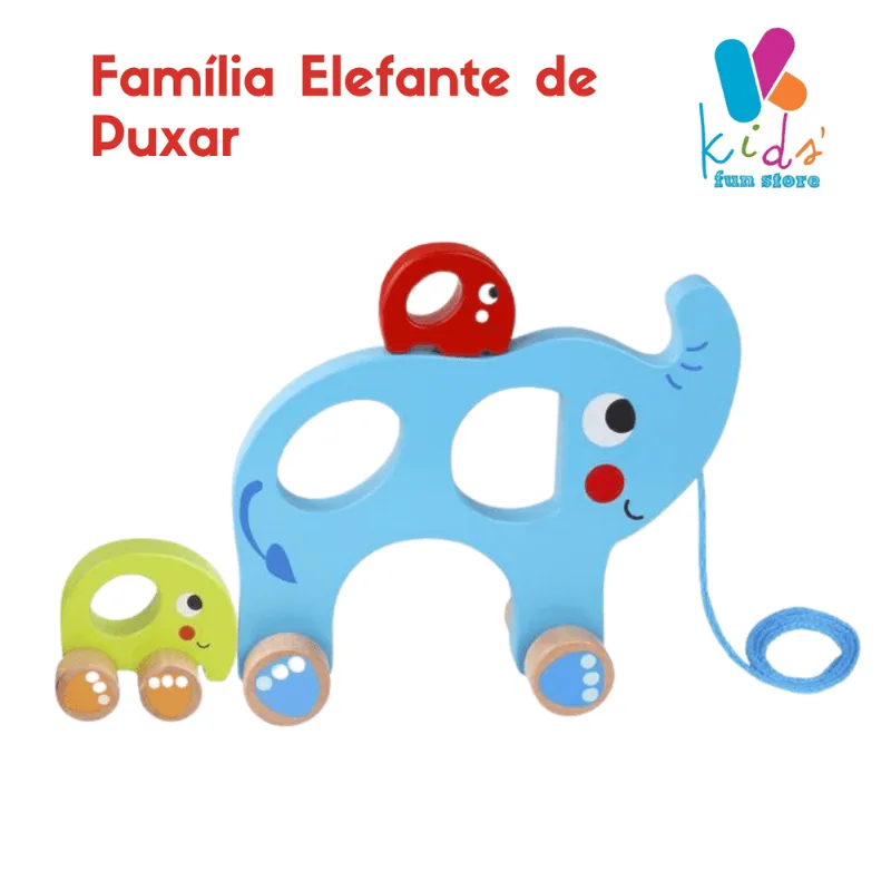 Familia Elefante de Puxar - Brinquedo Madeira Tooky Toy Familia Elefante de Puxar | Brinquedo Madeira Tooky Toy