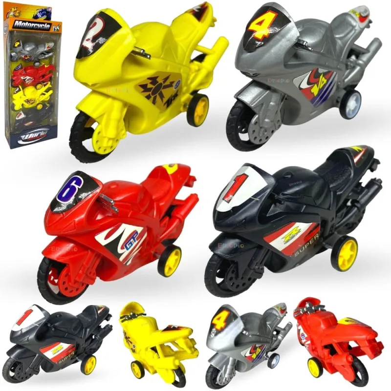 Kit 4 Miniatura De Moto De Corrida Fricçao Promoção Plastico - Não Disponível