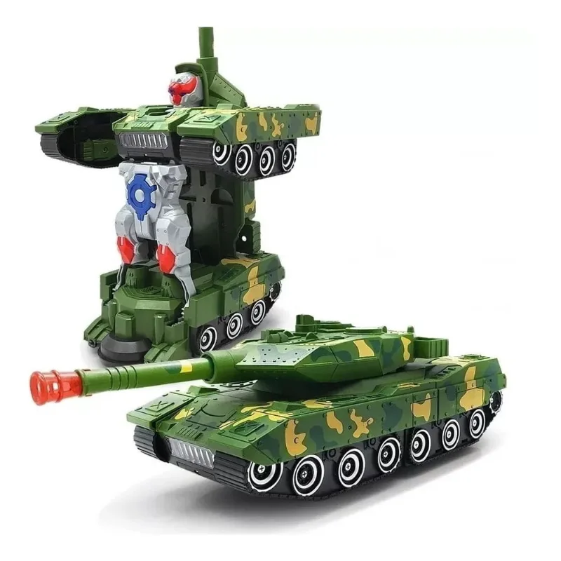 Tanque de Combate Militar Carrinho que se Transforma em Robô com Luz e Som Bate e Volta Robô Tanque De Combate Guerra Vira Robô Com Som E Luz