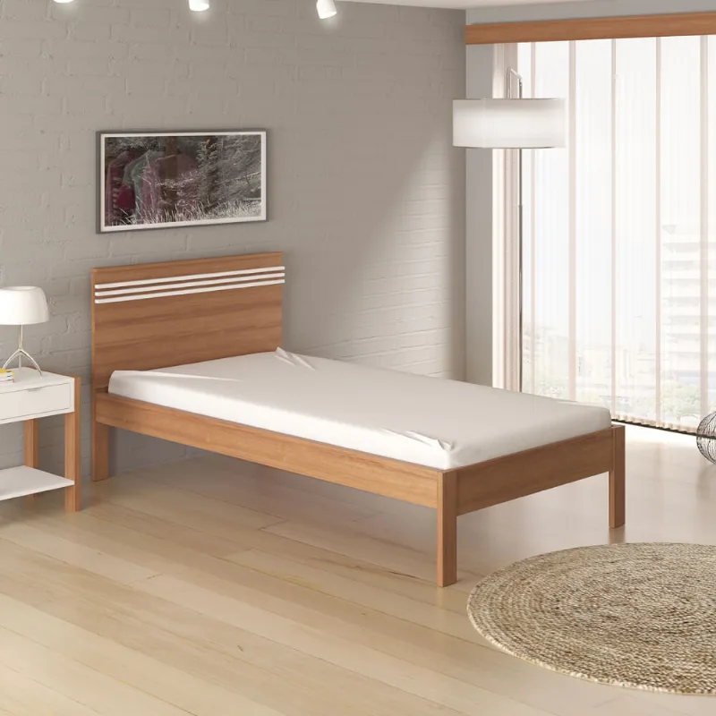 Cama de Solteiro 100% MDP - Amêndoa/Branco