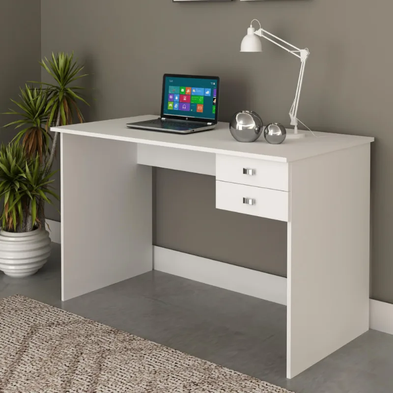 Mesa de Escritório com 2 Gavetas - Branco