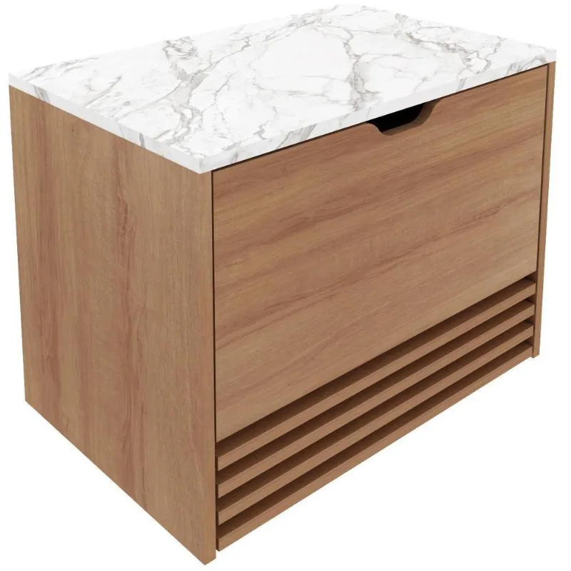 Balcão Gabinete Suspenso Tecno Mobili com Gaveta BN3613 Amêndoa/Mármore Branco