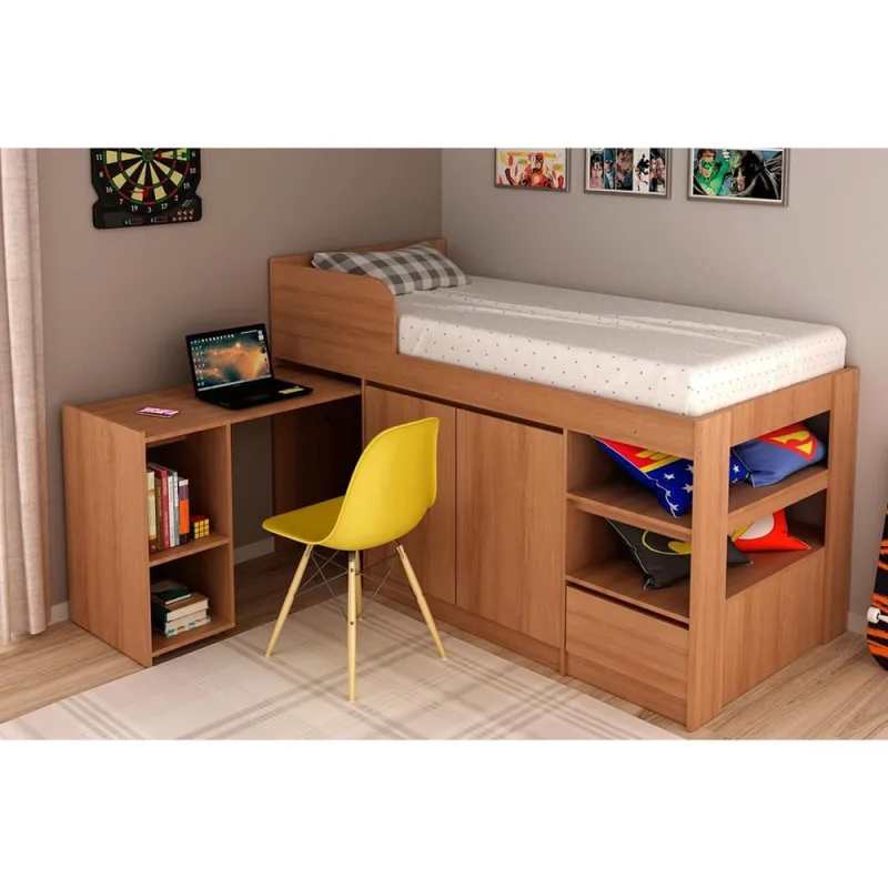Cama Solteiro CM8021 Multifuncional-Tecno Mobili Amêndoa - Não Disponível - Móveis
