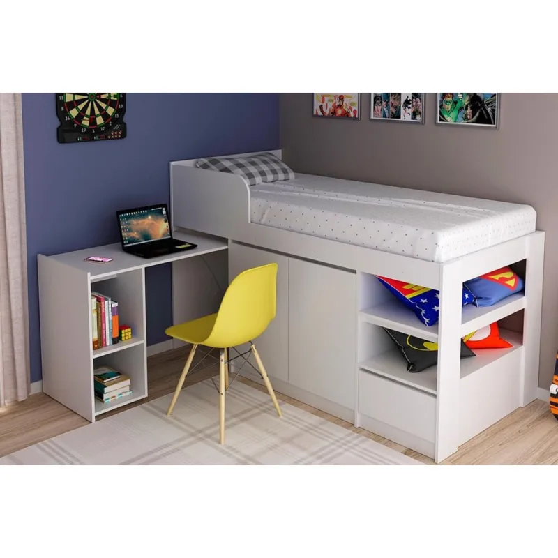 Cama Solteiro CM8021 Multifuncional-Tecno Mobili Branco - Não Disponível - Móveis