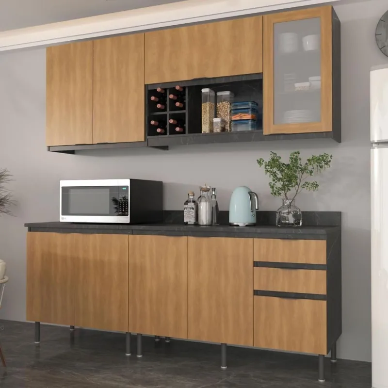 Cozinha Modulada Esmeralda 4 Portas sem Gavetas MDP MDF 200CM Lunar com Freijo Tecno Mobili - Tecno Mobili