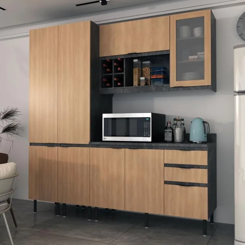 Cozinha Modulada Esmeralda 4 Módulos MDP 200CM Lunar com Verde Mar Tecno Mobili - Tecno Mobili