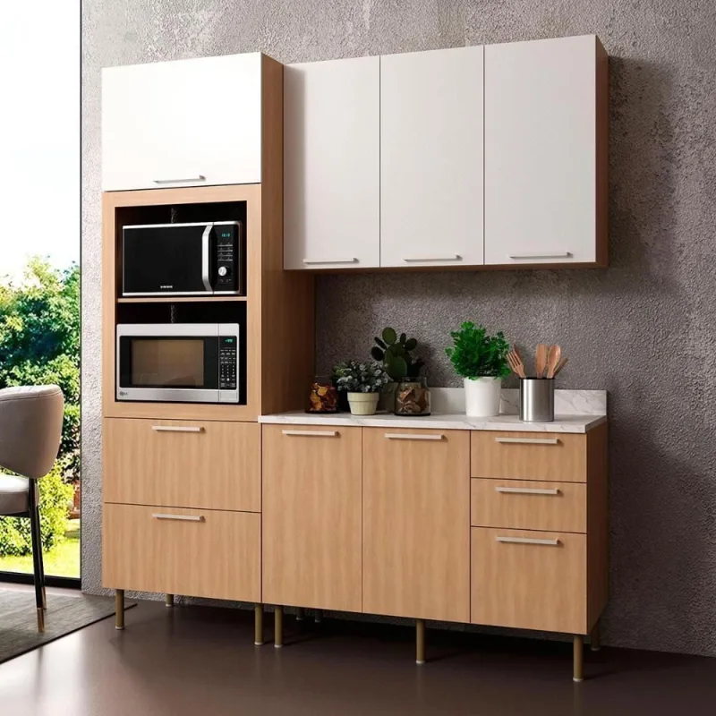 Cozinha Modulada Estela 4 Portas MDP 190CM Freijó com Branco Tecno Mobili - Tecno Mobili
