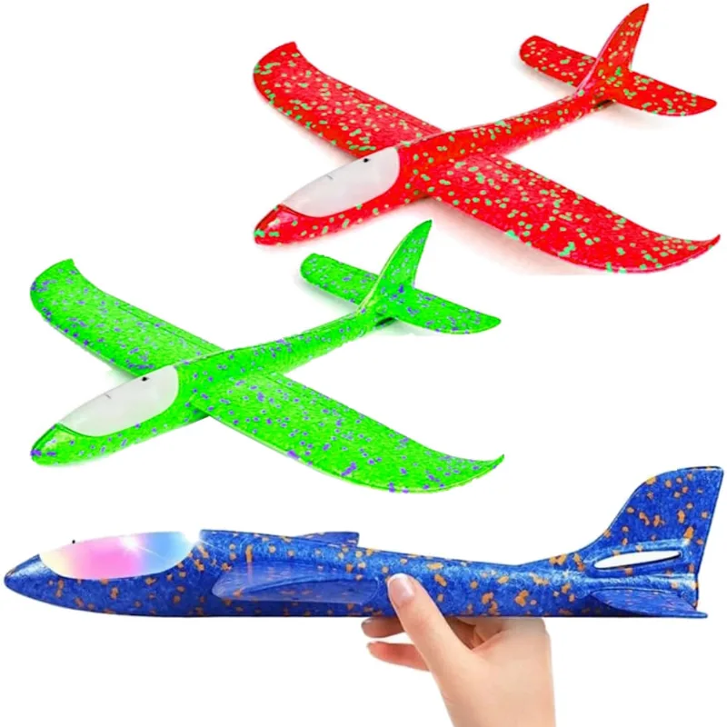 2 Avião Planador P/ Brincar No Parque Voa Alto 50cm Com Luz
