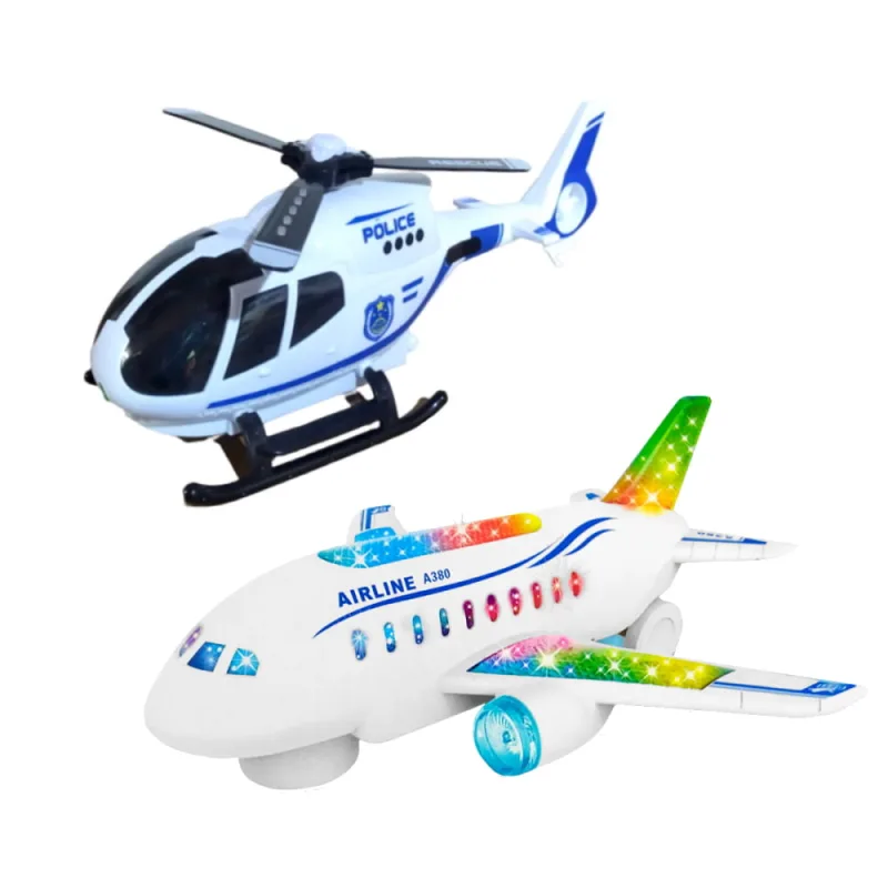 Brinquedo Infantil com Luz e Som Kit Helicóptero Polícia e Avião Airbus - Futuro