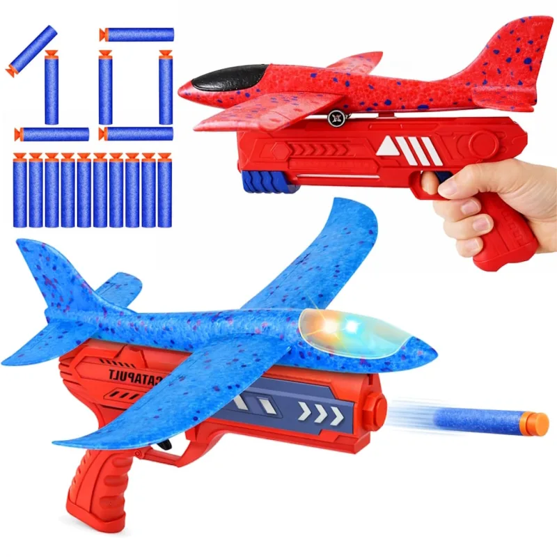 Kit 2 Lançadores de Aviões com 2 Aviõezinhos Planador com Luz Brincar no Parque - Futuro