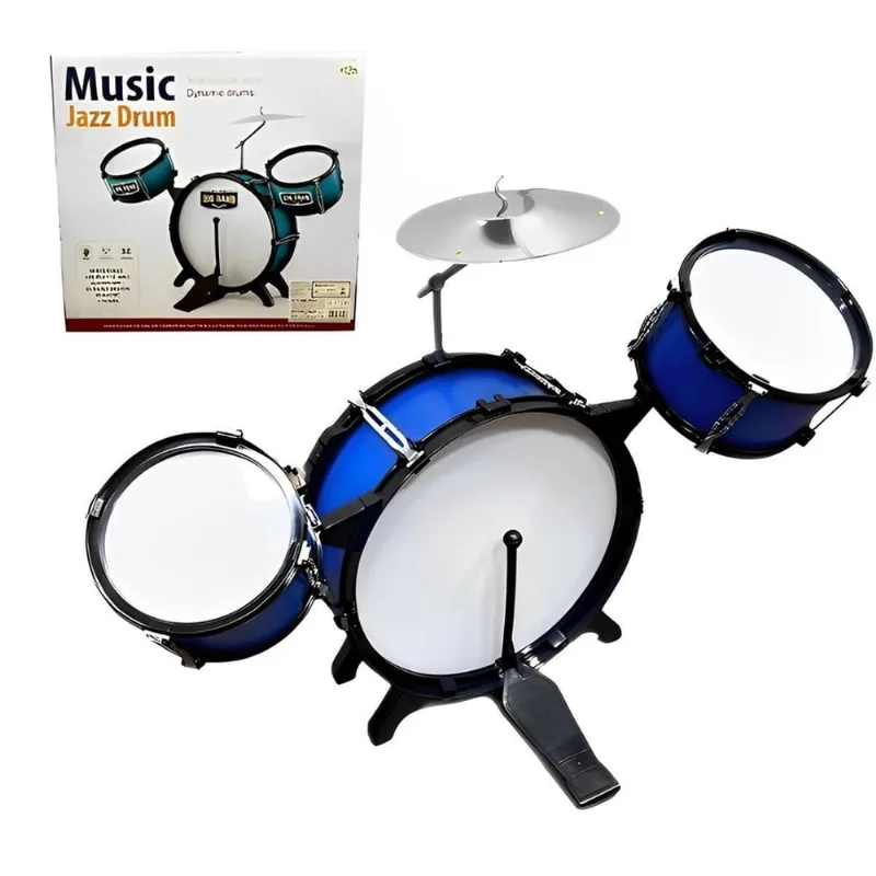 Bateria Infantil de Brinquedo Tesla Store Kids Drum Kit com 3 Tambores e Prato Azul